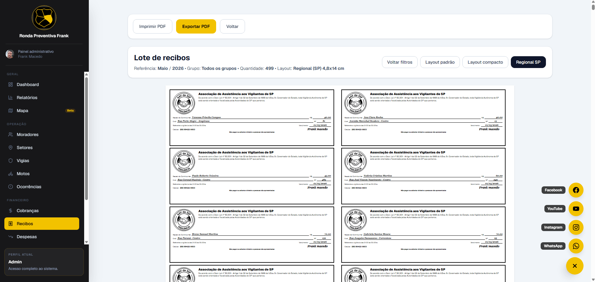 Recibos RPSetor